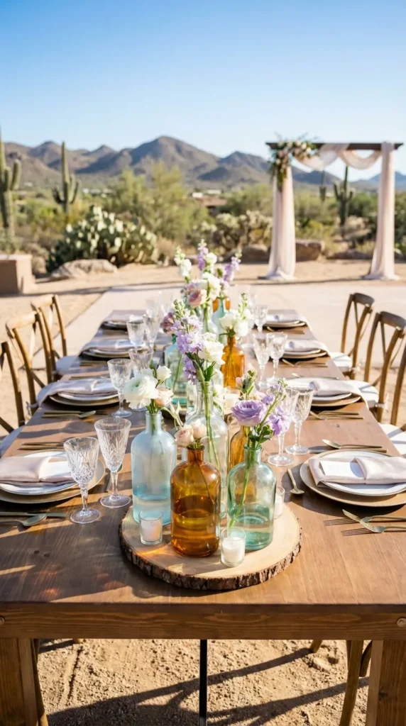 Glass Bottle Centerpieces with Fresh Garden Blooms