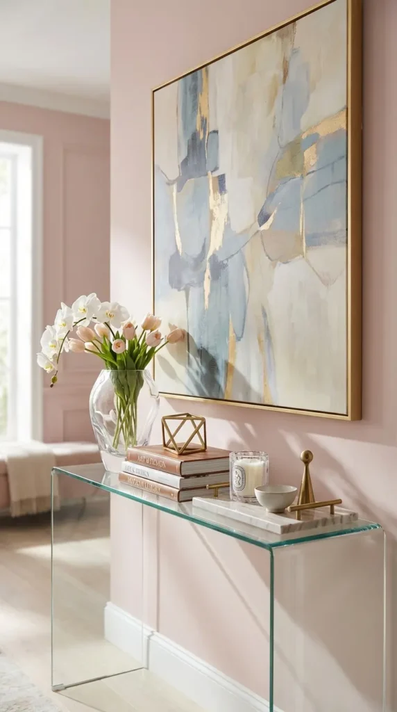 Glass Console With Oversized Wall Art Above