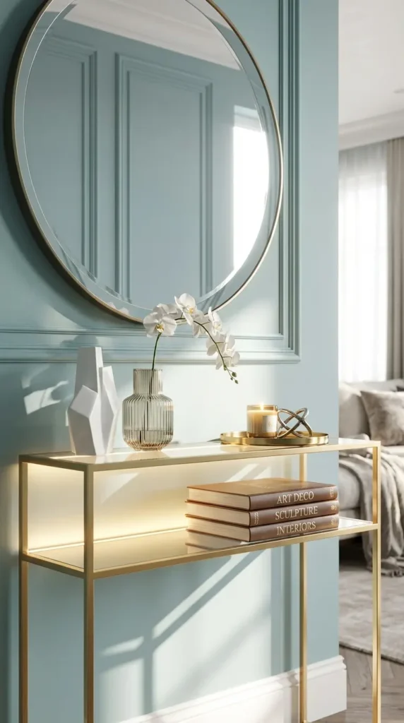 Glass Shelf Lighting With LED Accents and Sculptural Objects