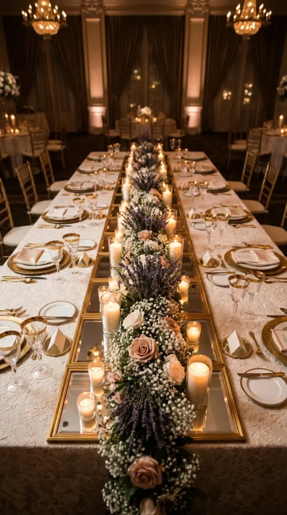 Gold Mirrored Banquet Tables with Luxe Place Settings