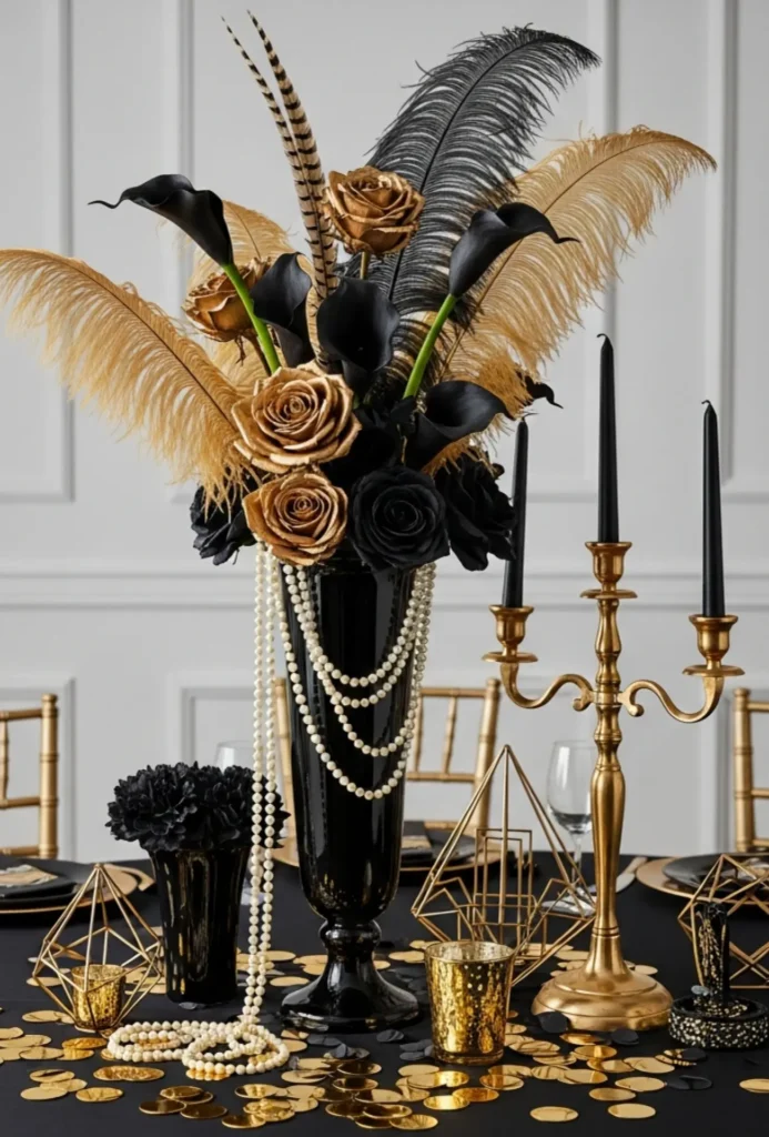 Great Gatsby Art Deco Gold and Black Centerpieces