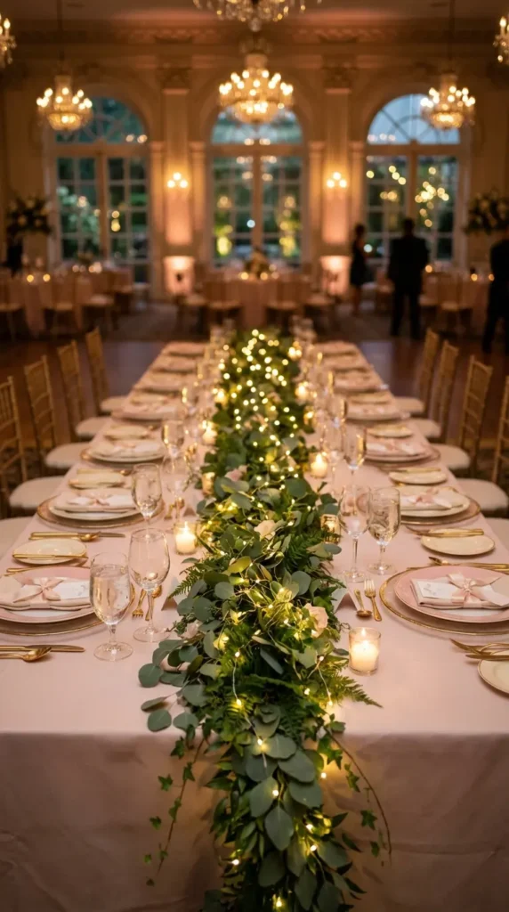 Greenery and Fairy Light Table Garlands