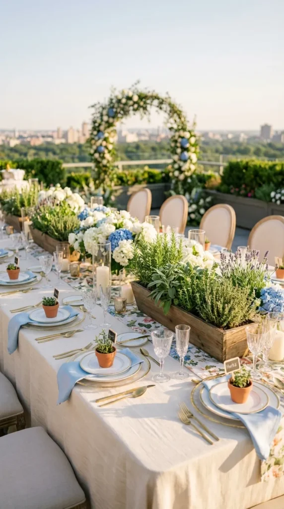 Herb Planter Centerpieces with Rosemary and Thyme
