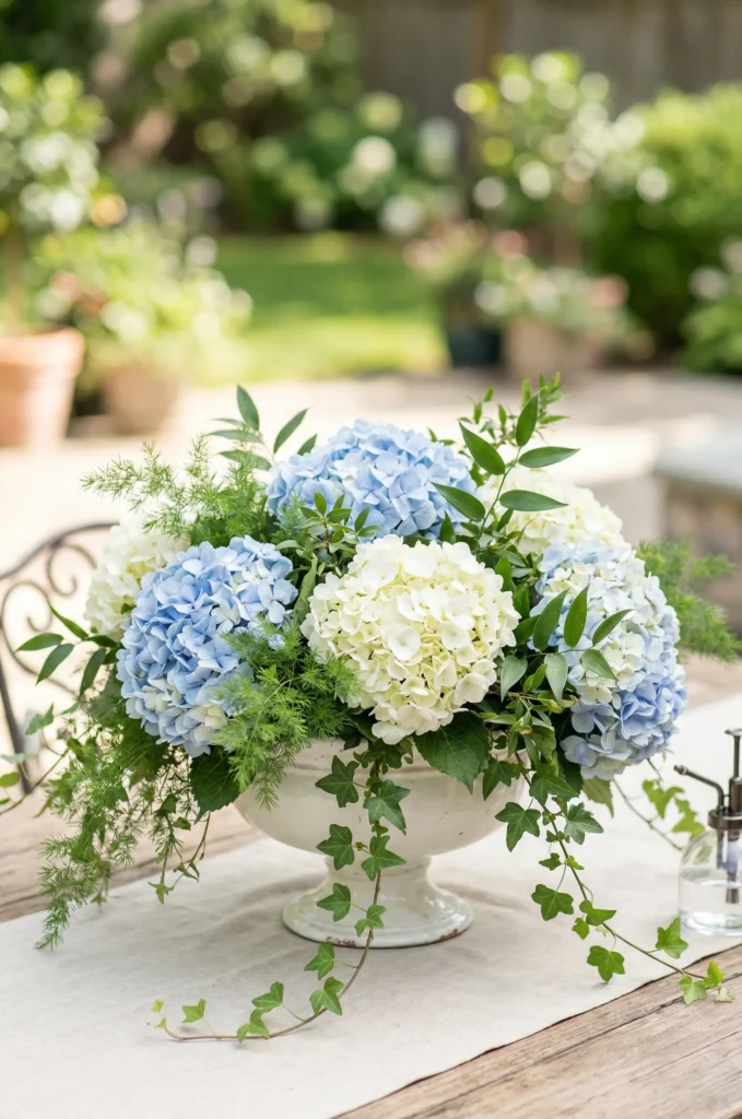 Hydrangea + Greenery Centerpieces
