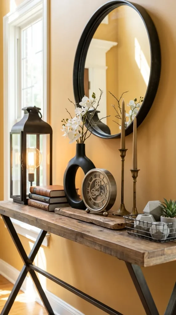 Industrial Style Console With Metal Accents