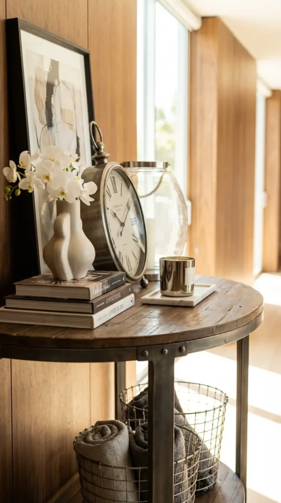 Industrial-Style Console with Metal and Wood Accents