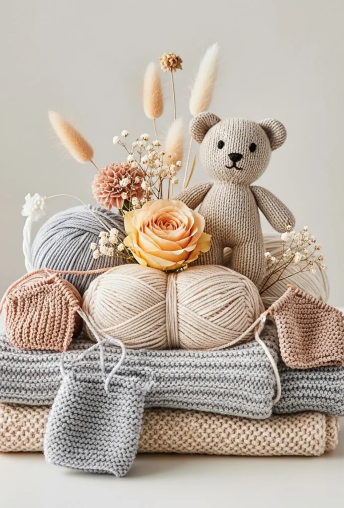 Knitted Toy and Yarn Texture Centerpieces