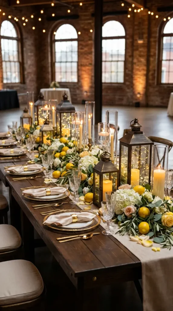 Lantern and Candle Wedding Table Centerpieces