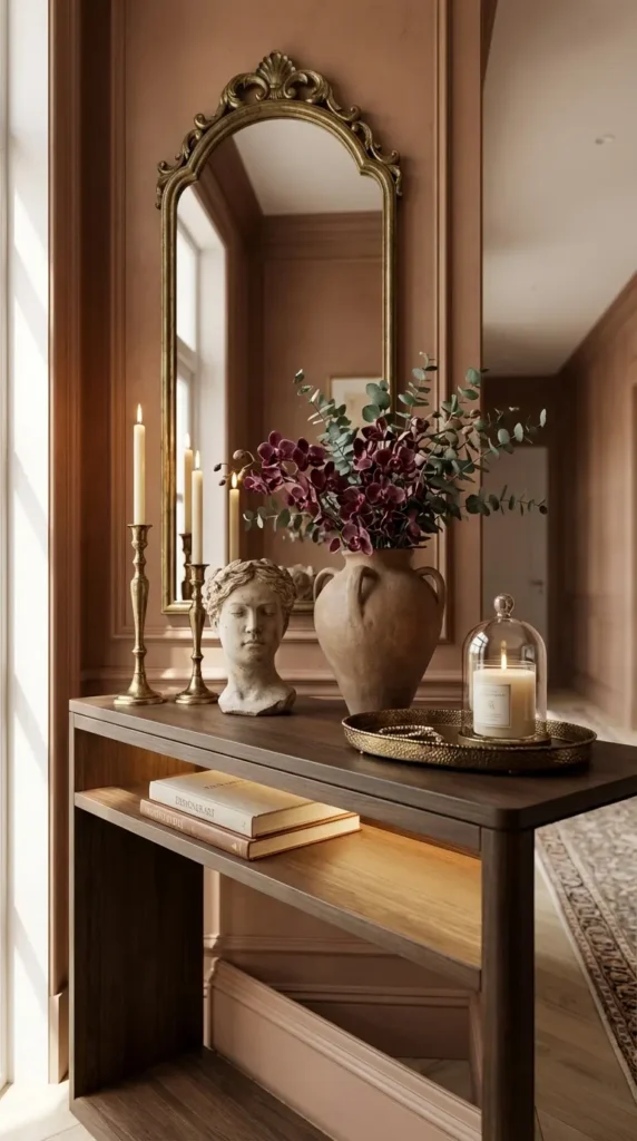 Large Ornate Mirror With Curated Sculptural Pieces