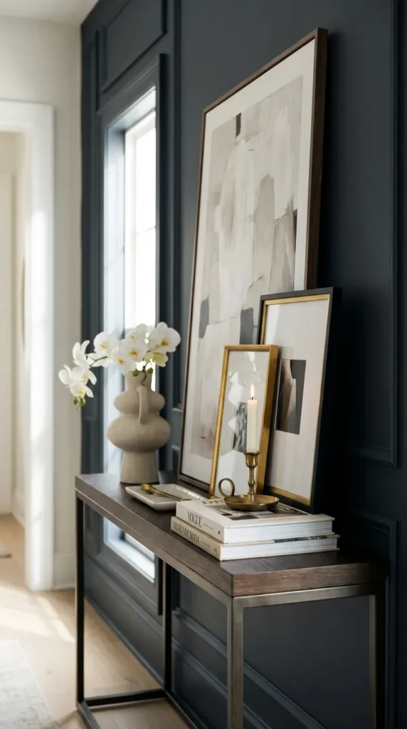 Layered Artwork Behind Console Table