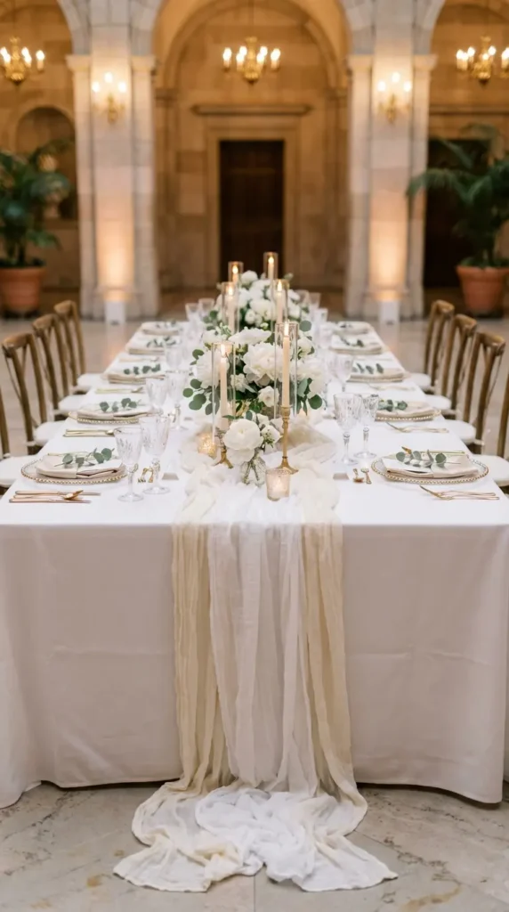 Layered Cheesecloth Table Runners with Soft Draping