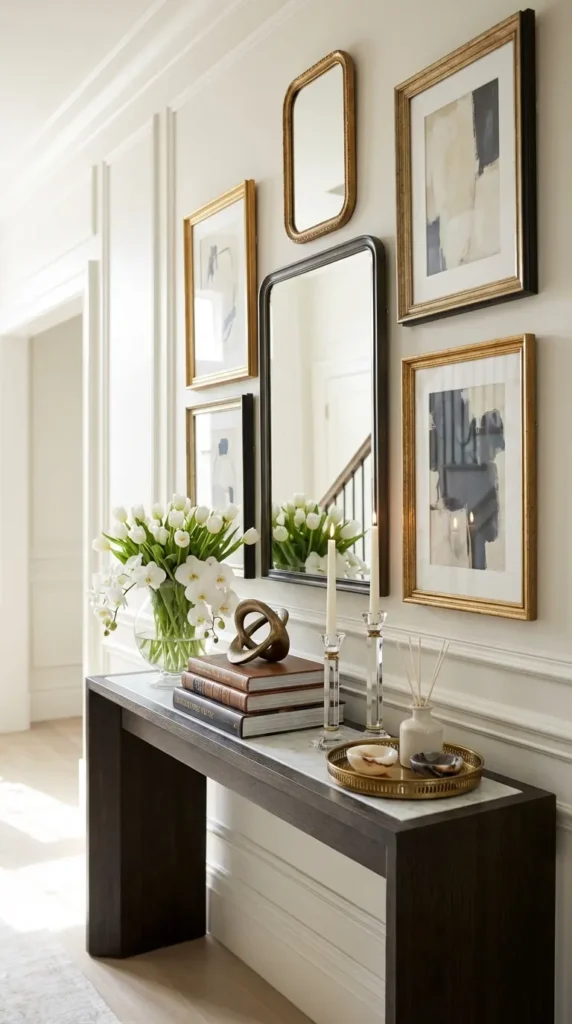 Layered Mirrors and Framed Art for a Designer Look