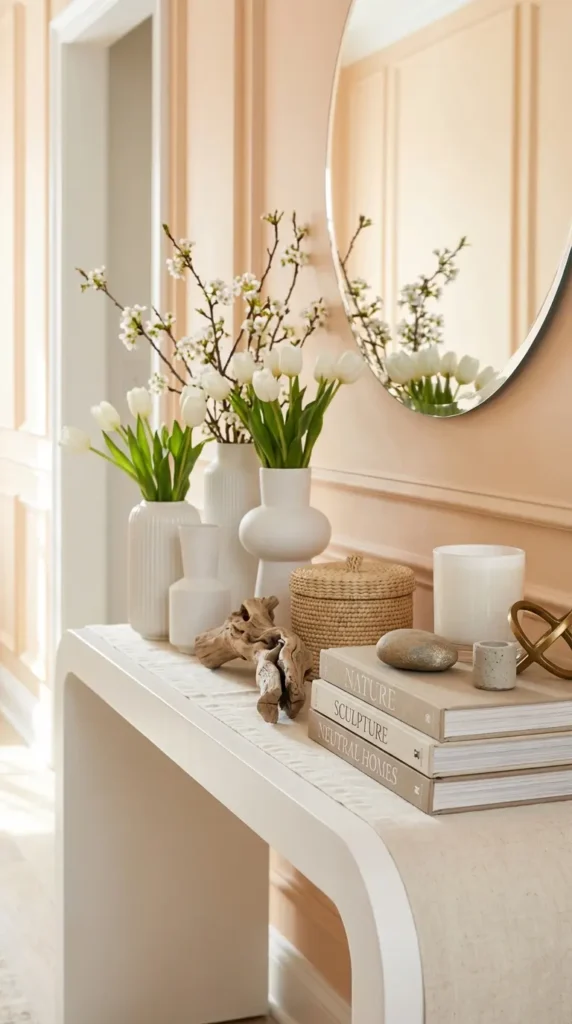 Layered Neutral Decor with White Ceramics and Textured Objects