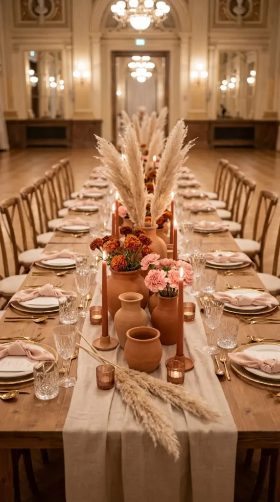 Layered Tablescape with Pampas and Terracotta Elements