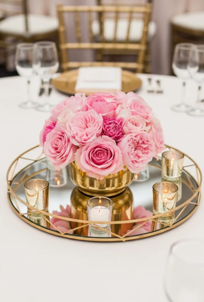 Light Pink Floral Reflective Tray Setup