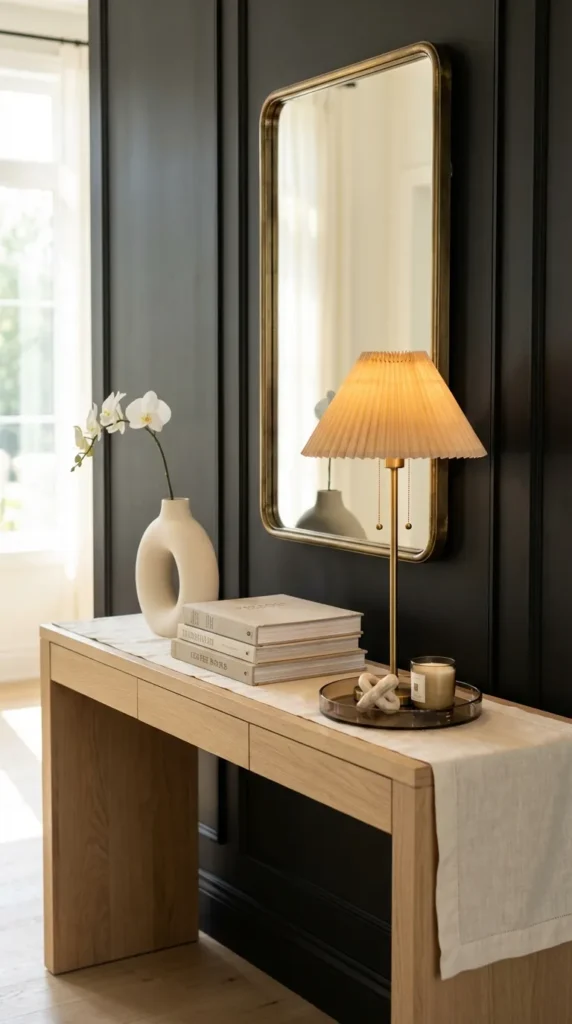 Light Wood Console With Decor