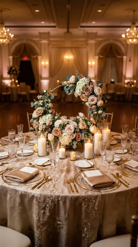 Low Floral Arrangements with Candle Clusters