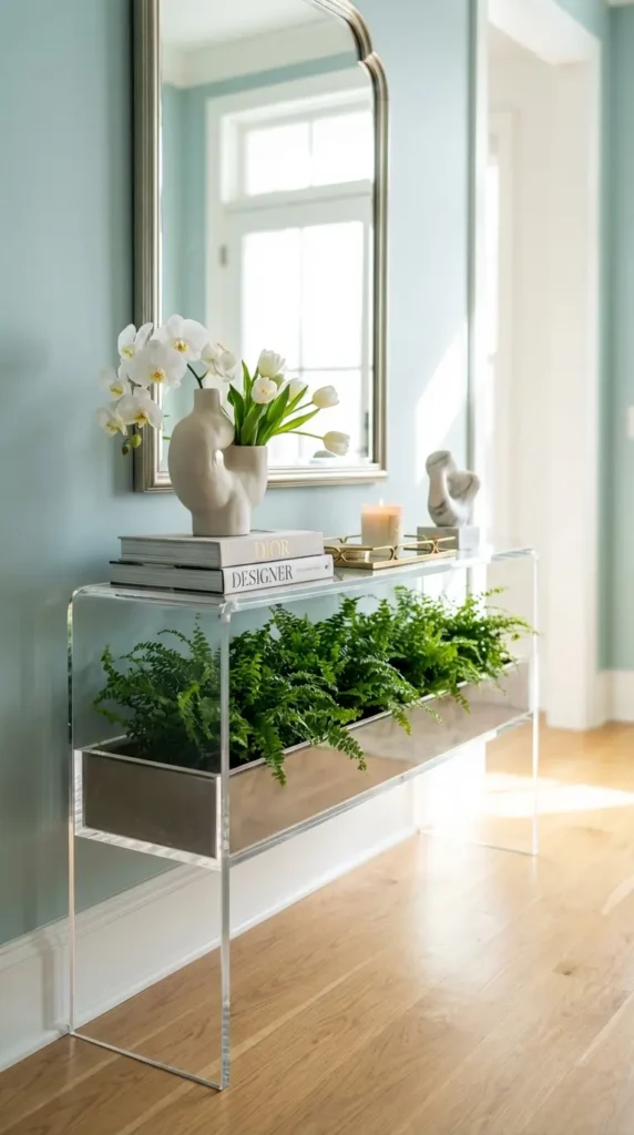 Lucite Acrylic Console for a Light, Airy Bedroom Look