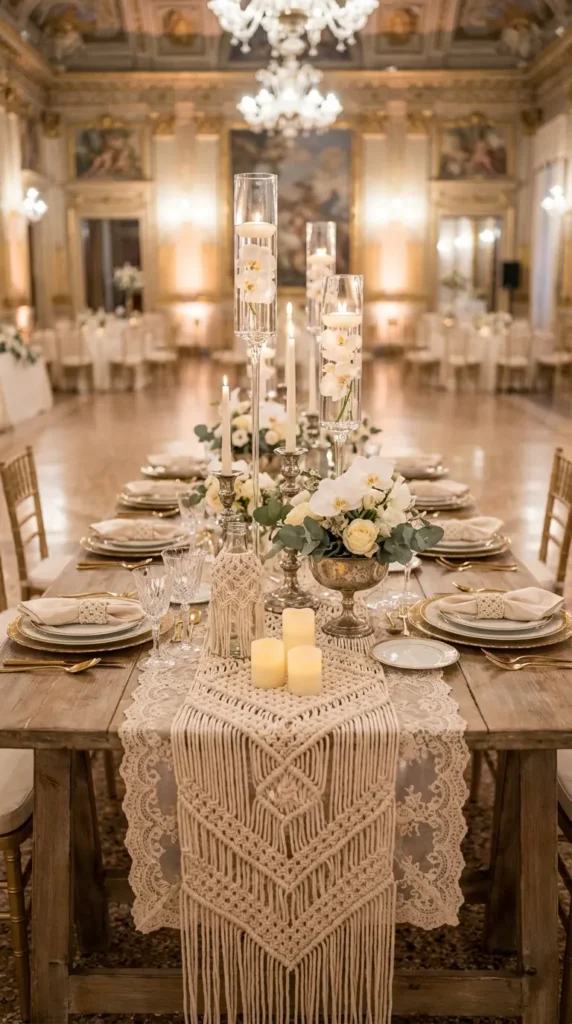 Macramé Table Accents Blended with Vintage Items