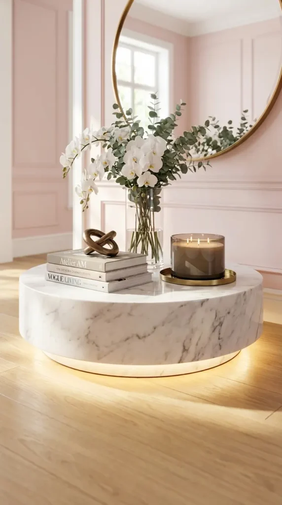 Marble Console With Ambient LED Lighting Underneath