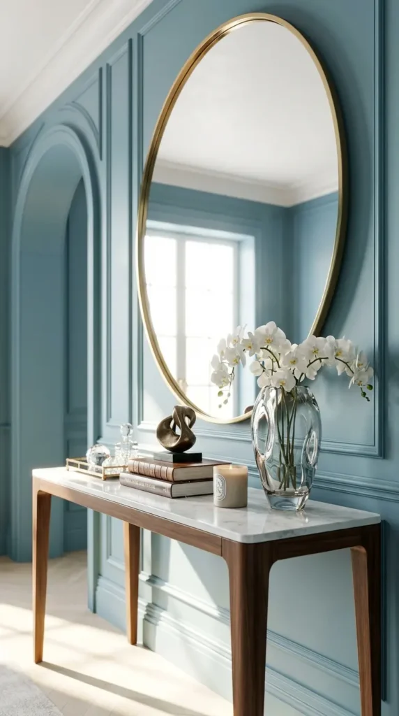 Marble Console With Oversized Mirror Above
