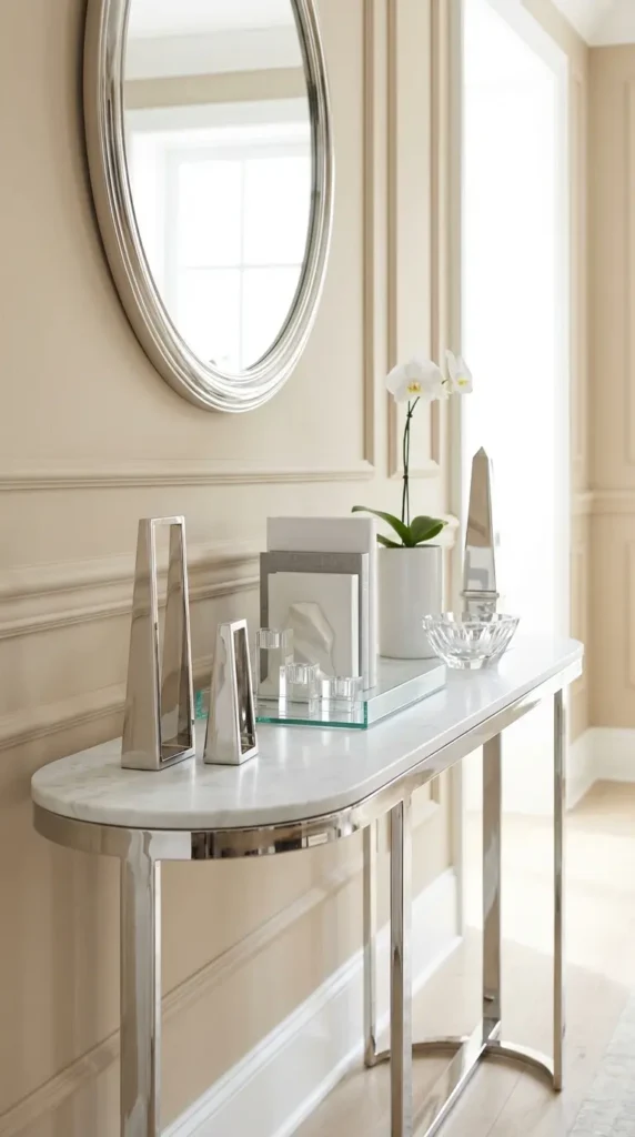 Marble With Polished Chrome Base and Architectural Decor