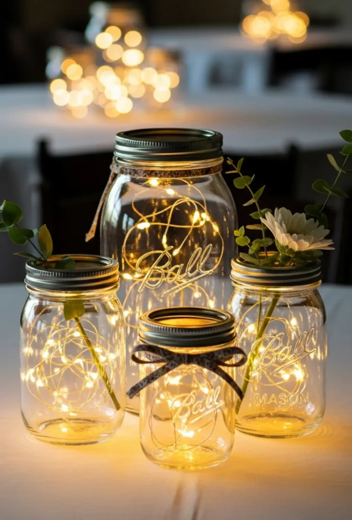 Mason Jar Fairy Light Centerpieces