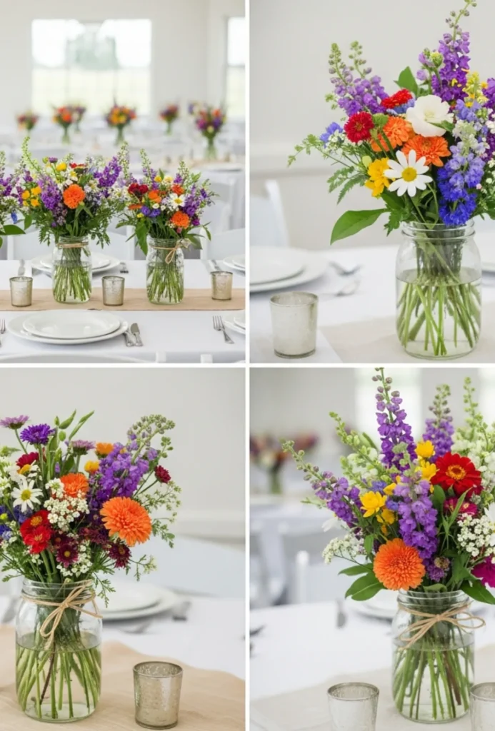 Mason Jar Wildflower Arrangements