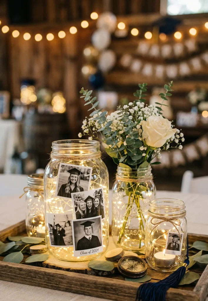 Mason Jar with Fairy Lights and Photos