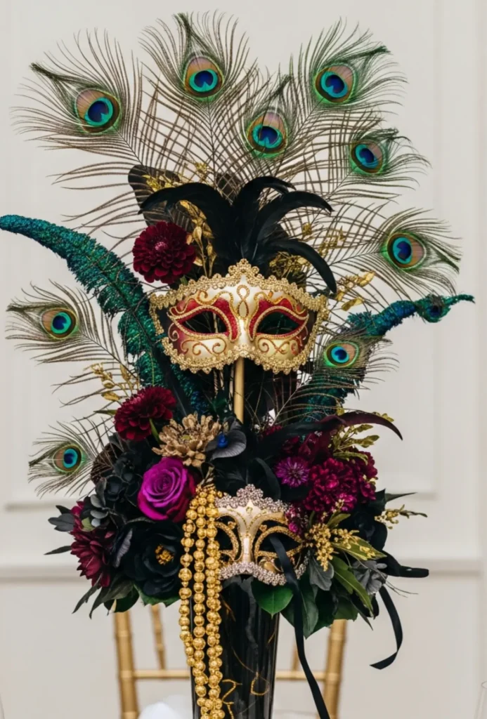  Masquerade Ball Feather and Mask Centerpieces