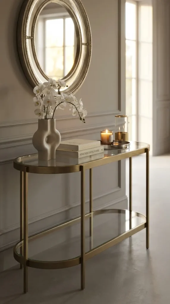 Metal Frame Console With Glass Top