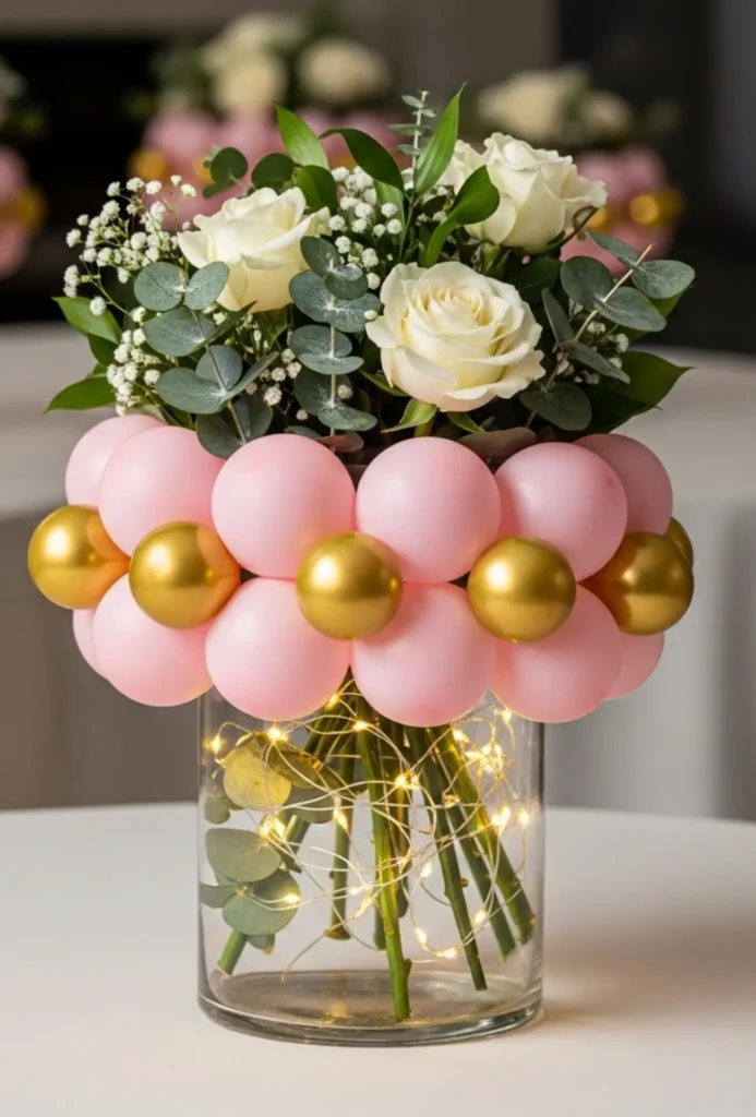 Mini Balloon Garland Wrapped Vase Centerpieces