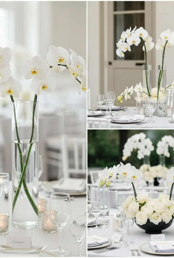 Minimal White Orchid Centerpieces