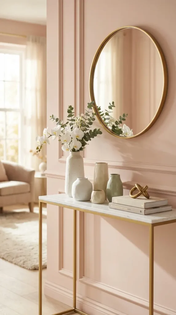 Minimalist Marble Console With Artful Ceramic Objects