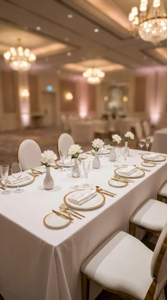 Minimalist White and Gold Wedding Table Setting