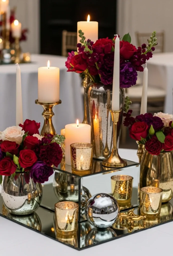 Mirror Base Glam Centerpieces with Metallic Accents