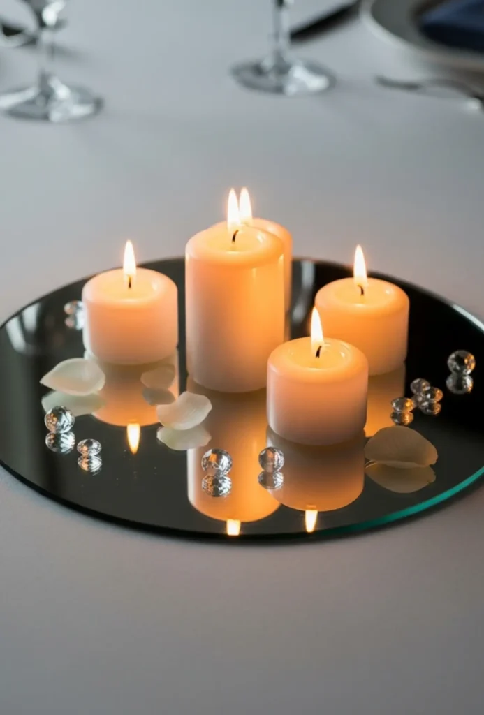 Mirror Base with Candles Centerpieces