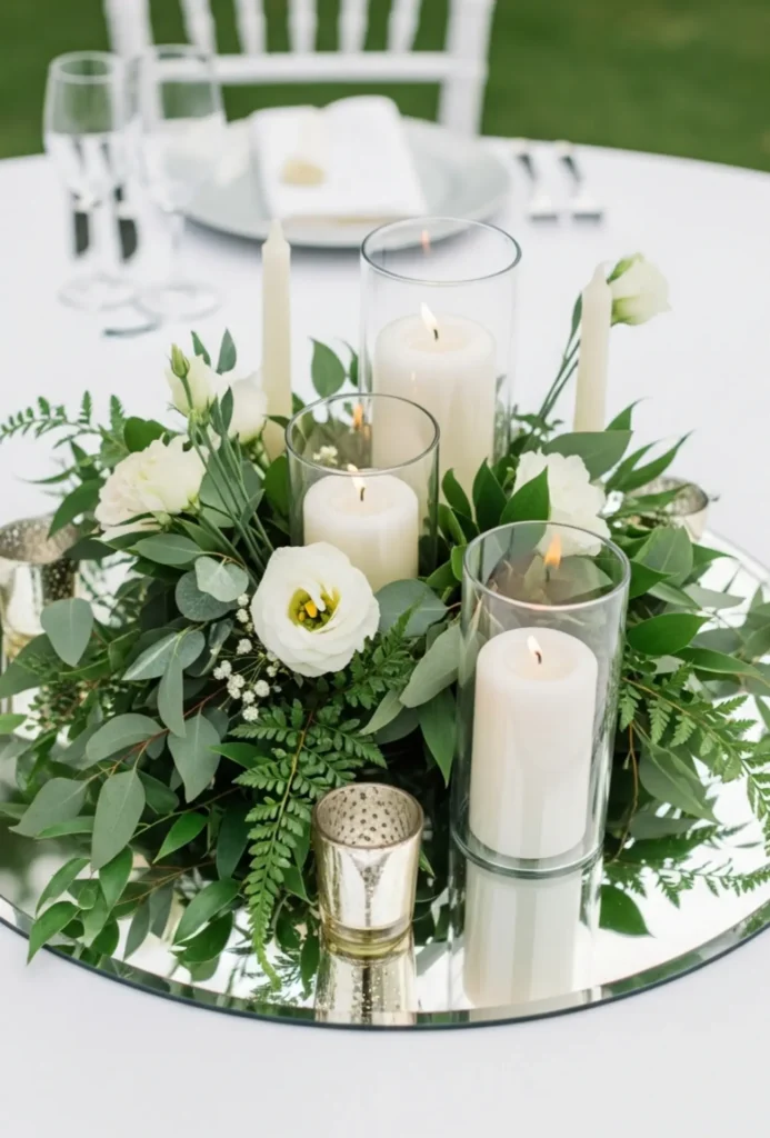 Mirror Base with Candles and Greenery