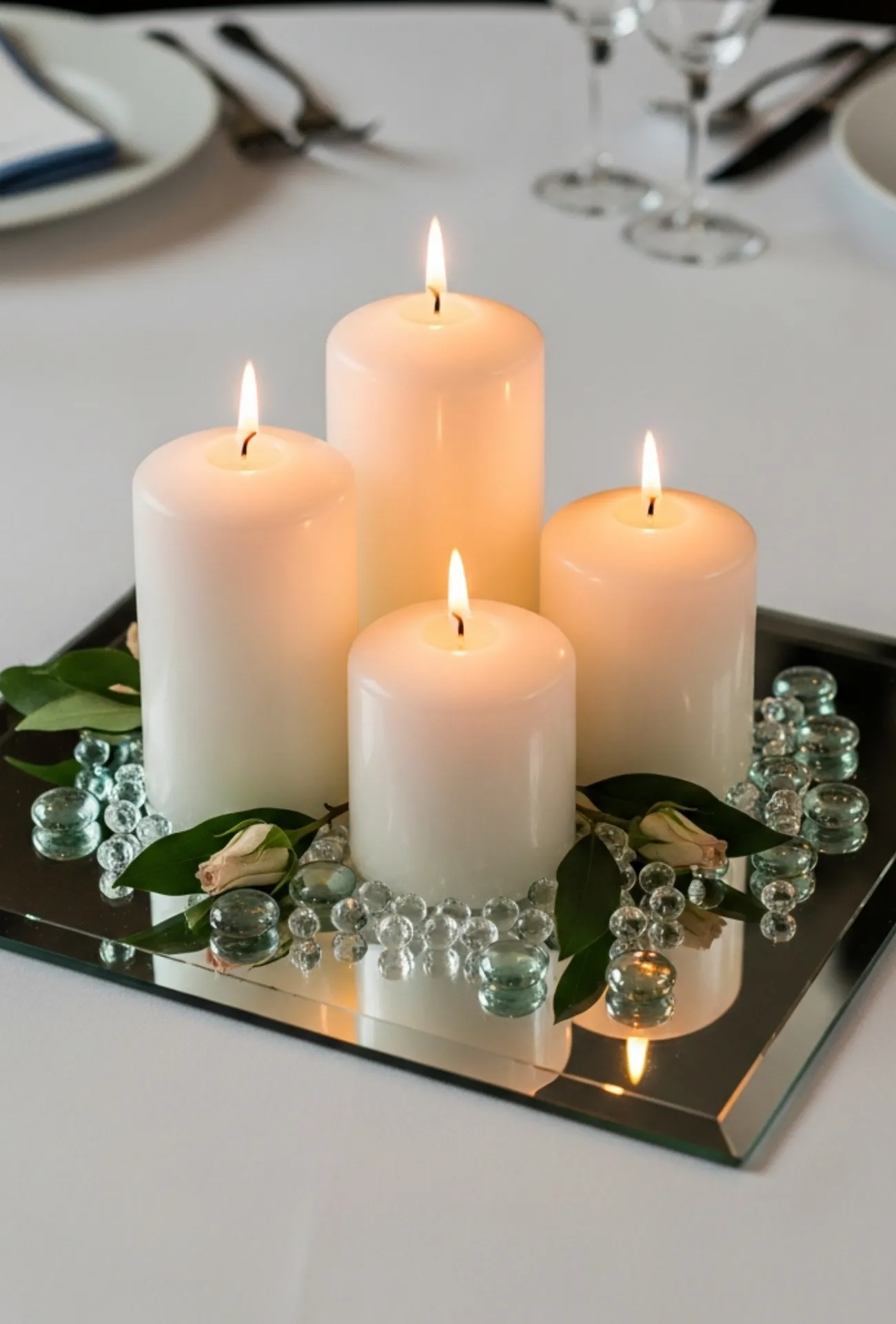 Mirror Tray & Pillar Candles