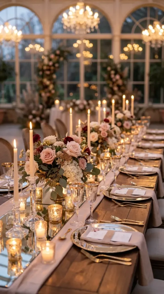 Mirrored Table Centerpieces That Reflect Candlelight