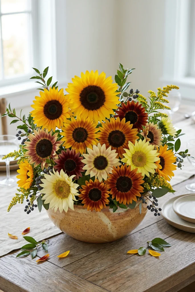 Mixed Sunflower Bowl Arrangement