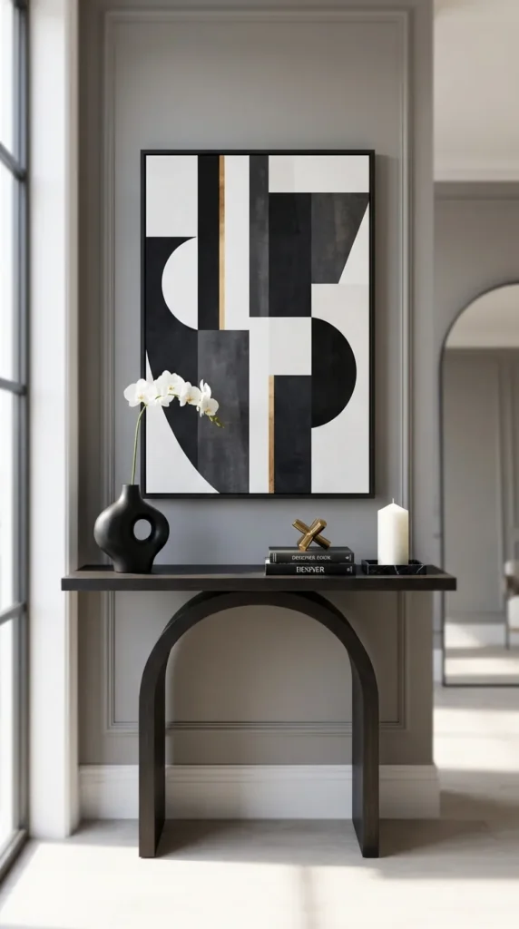 Modern Minimalist Console With Bold Geometric Art