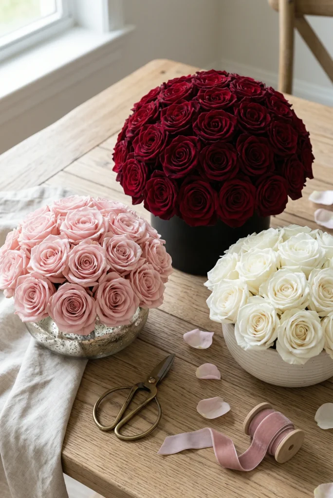 Monochrome Rose Dome Arrangements