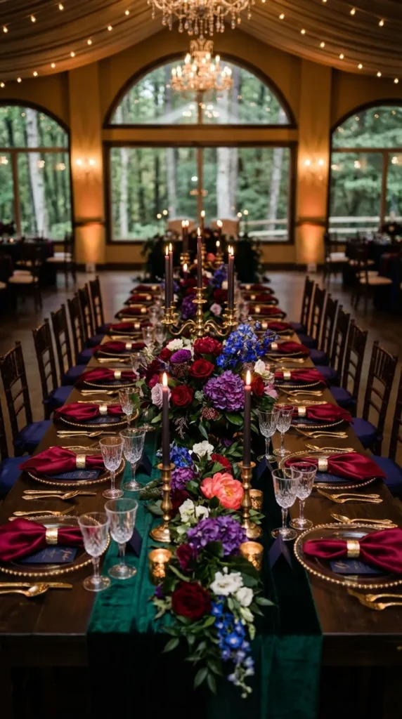 Moody Jewel-Tone Wedding Table Decor