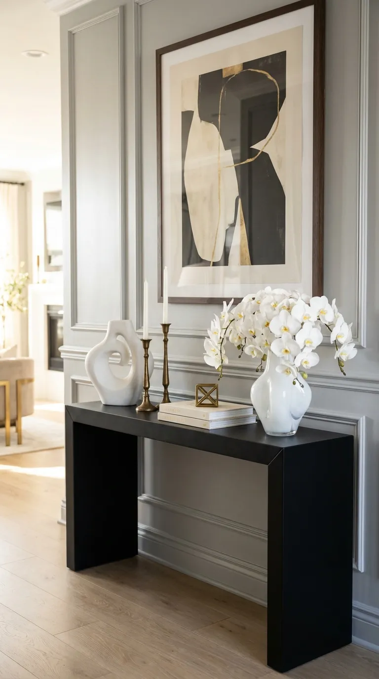 Moody Modern Black Console with Sculptural Accessories