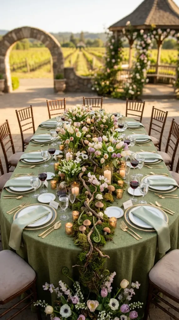 Moss and Woodland-Inspired Table Decorations