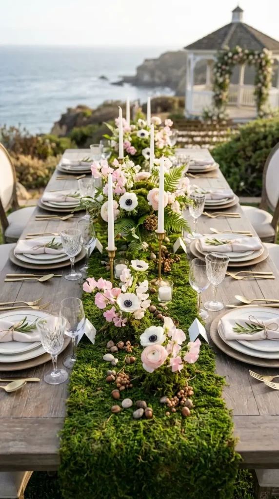 Moss Table Runner with Wildflower Accents