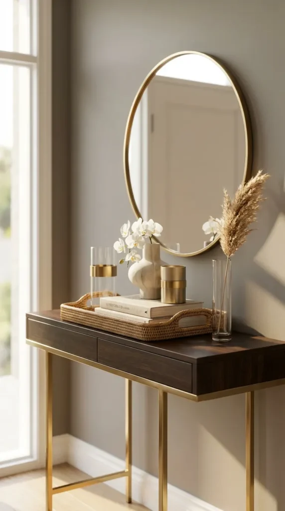 Natural Calm Wood and Rattan Console Setup