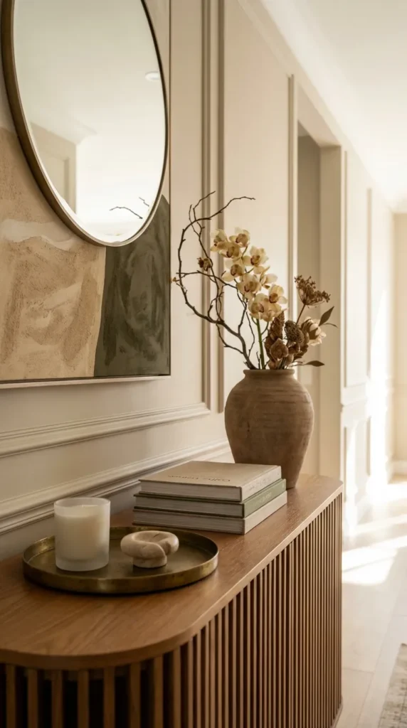 Natural Textures Console With Earthy Decor Accents