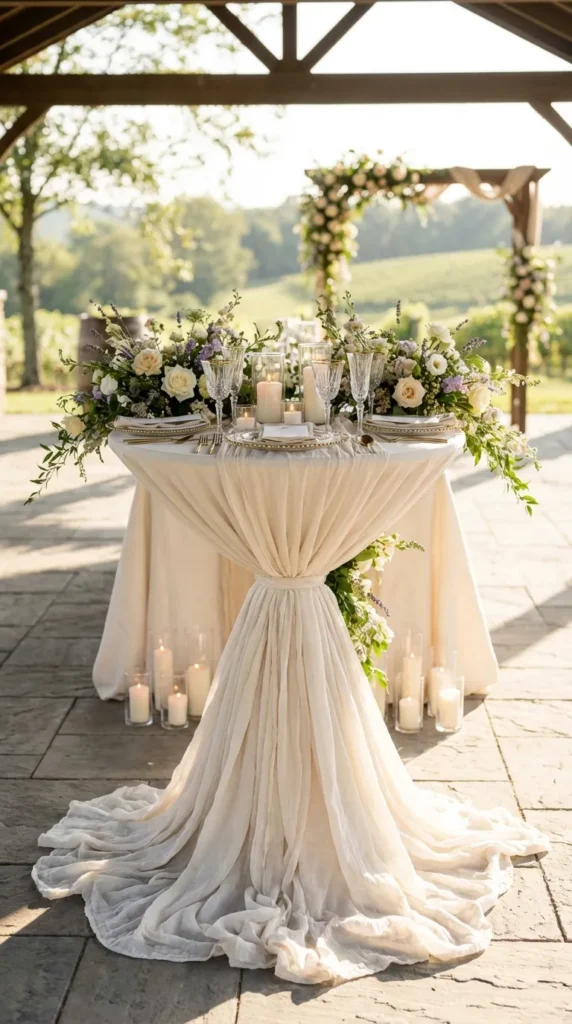 Neutral Cheesecloth Table Runners with Candles